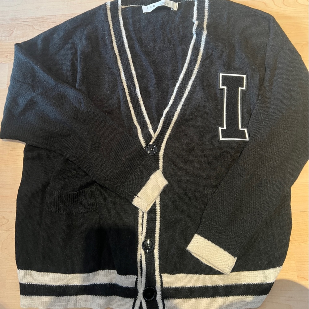 IRO Paris letterman oversized sweater cardigan black/cream size medium